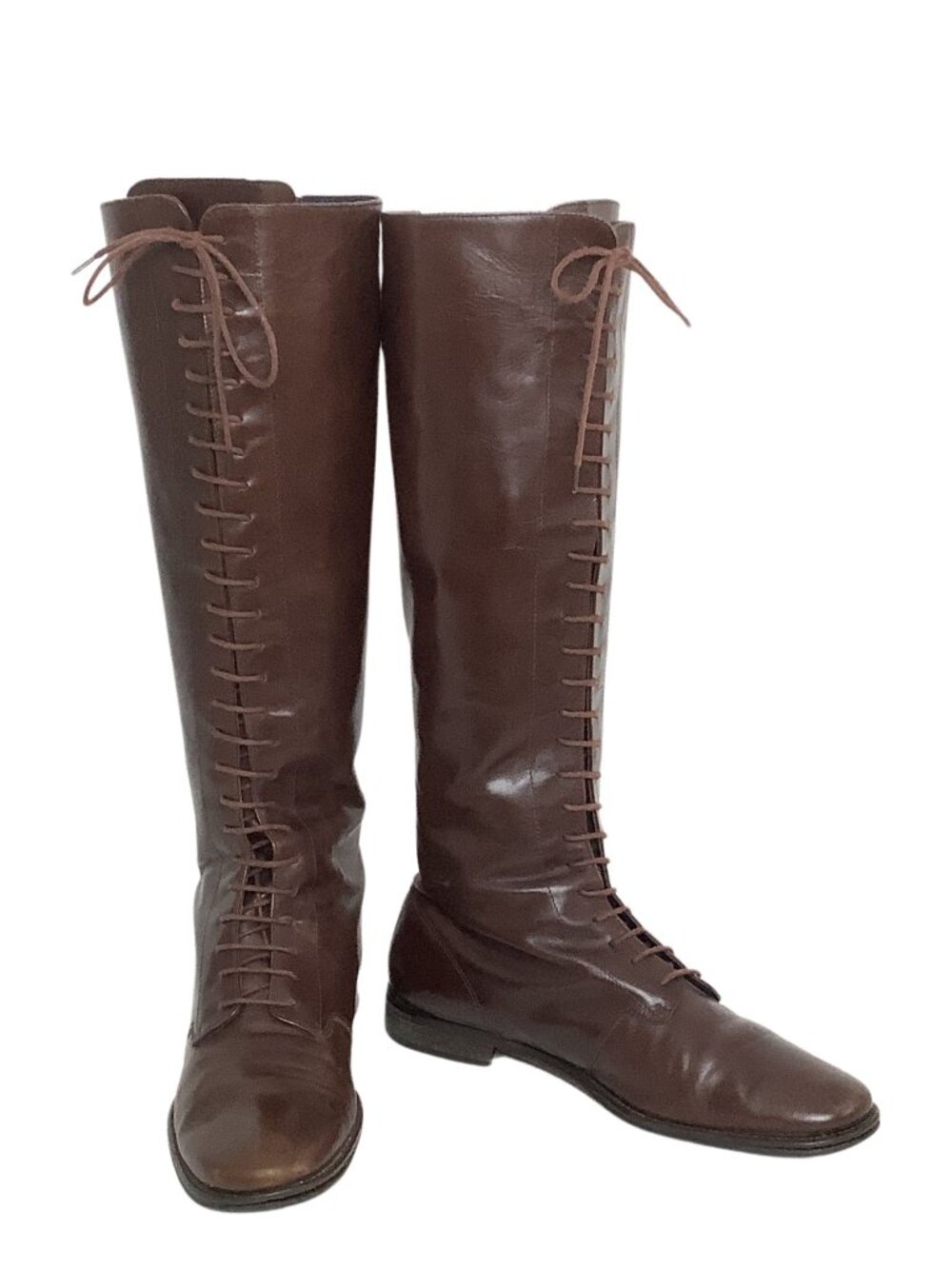 Vintage Brown Leather Boots Flat Heel Joan David 1990s Size 8